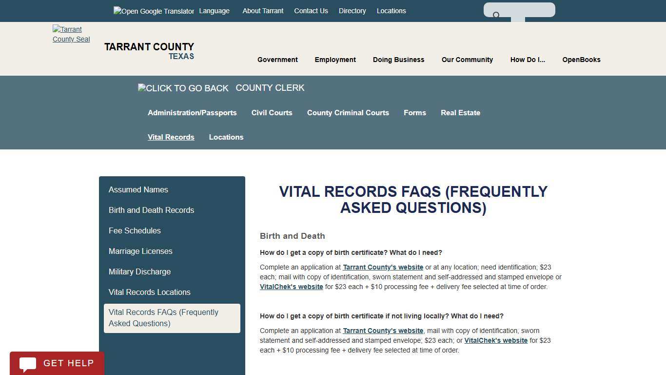 Vital Records FAQs (Frequently Asked Questions)